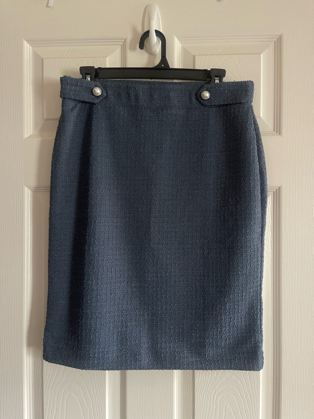 Ann Taylor Navy Tweed Pencil Skirt with Pearl Tabs